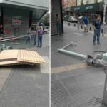 Un camión tiró un poste en pleno centro de Quilmes y huyó. Una mujer se salvó de milagro
